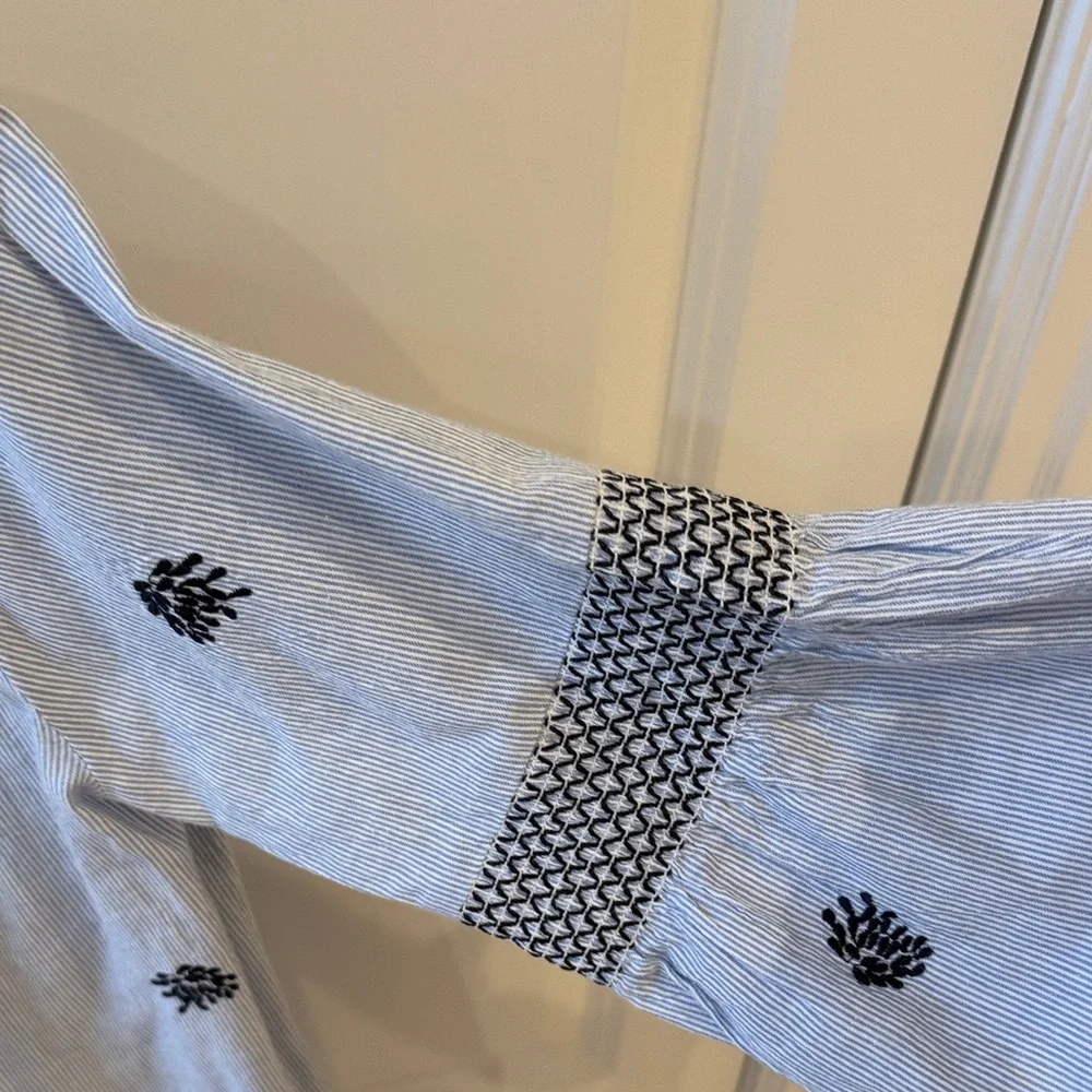 Velvet Light Blue Peasant Blouse with Black Embroidery - Picture 3 of 4